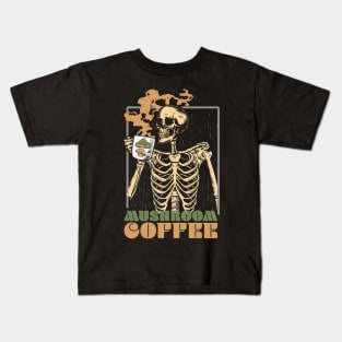 Mushroom Coffee Skeleton Chaga Gothic Mushroom Hunter Kids T-Shirt